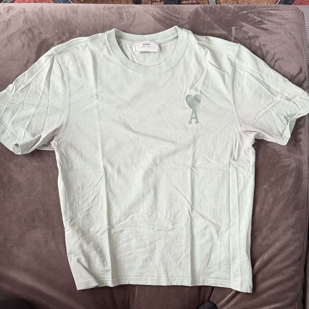 AMI Light Mint Cotton Logo T-Shirt - Men's